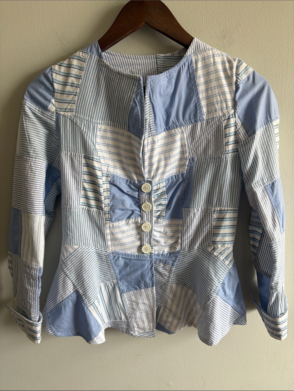 Family Affairs XS Patchwork Striped Cotton Peplum Jacket Coastal Boho